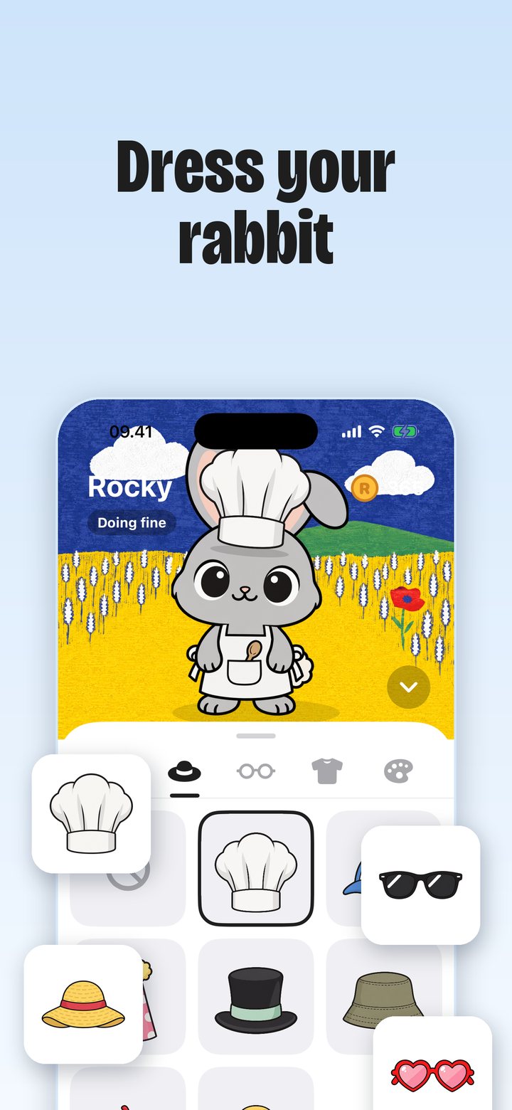 The shop with hats and outfits on the rabbit